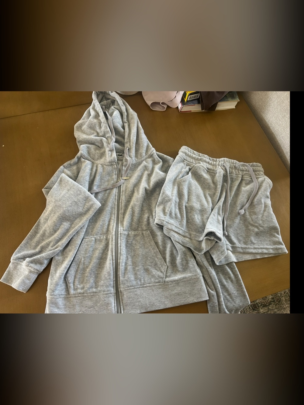 Fashion Nova Light Gray Athletic Shorts & Hoodie Set